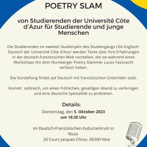 Donnerstag, 5. Oktober 2023 // 18.30 Uhr // Poetry Slam-Abend // CCFA